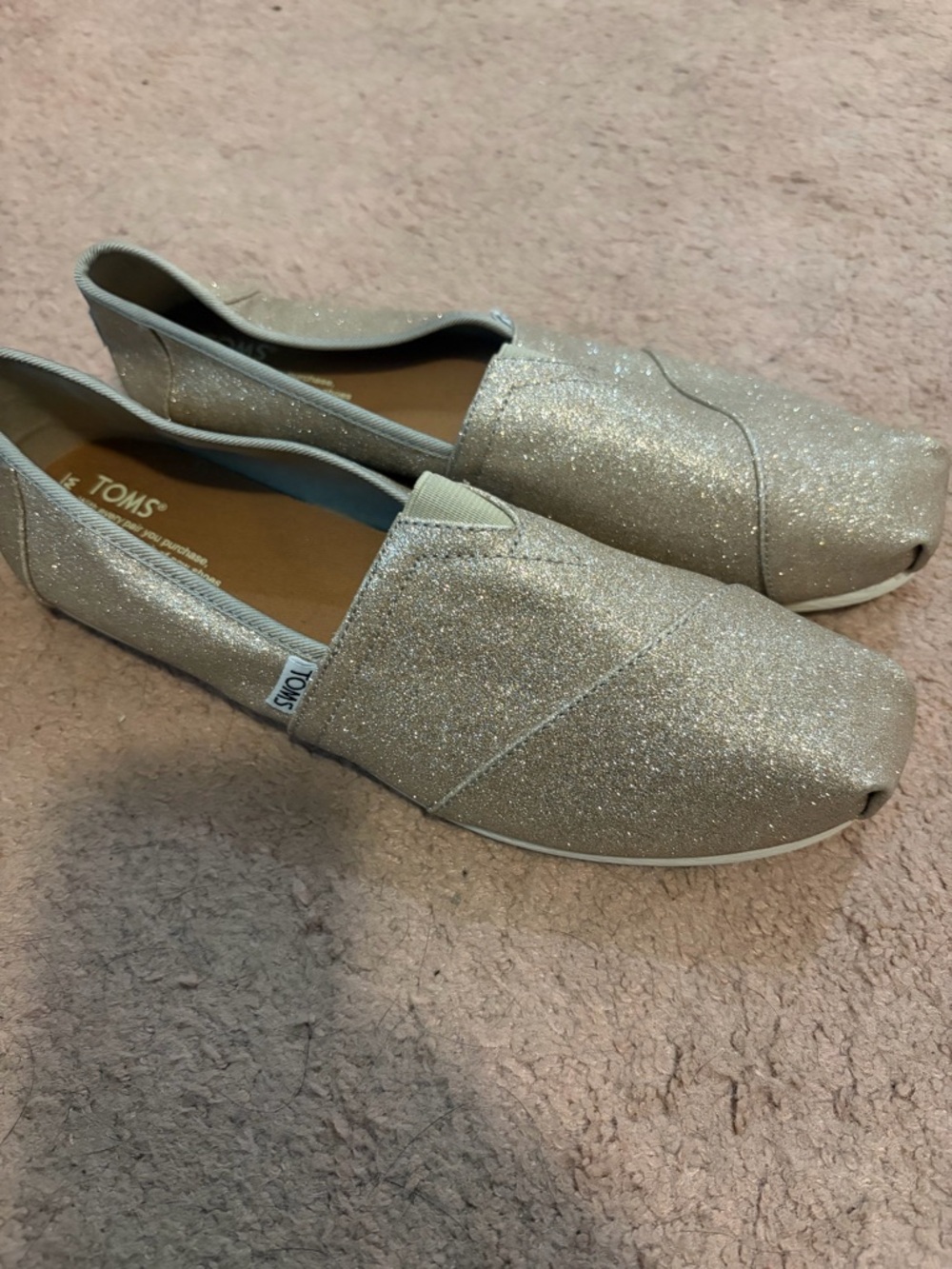 Toms Women's Glitter Slip-On Flats in Champagne Gold